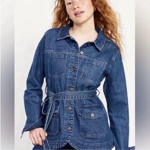 Old Navy Dark Blue Denim Belted Jacket
